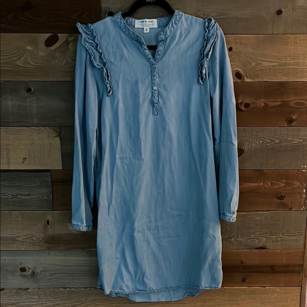 Anthropologie Chambray Long Sleeve Dress with Mandarin Collar